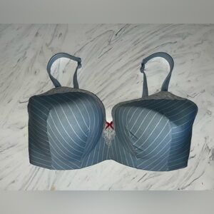 Cacique lightly lined blue white stripe bra full coverage 40g simply wire free